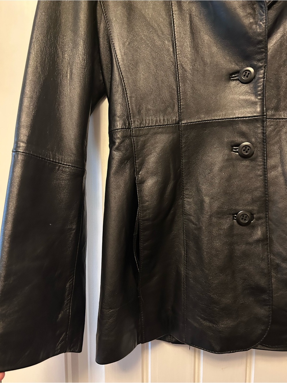 VINTAGE Genuine Leather Blazer Jacket - Black - Picture 3 of 6